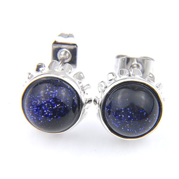 

luckyshine charming jewelry round blue sandstone small stud earrings silver for women fashion jewelry stud e0428, Golden;silver