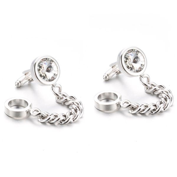 

2018 new crystal cuff links gift chain cufflinks french shirt button present men jewelry gemelos 751, Silver;golden