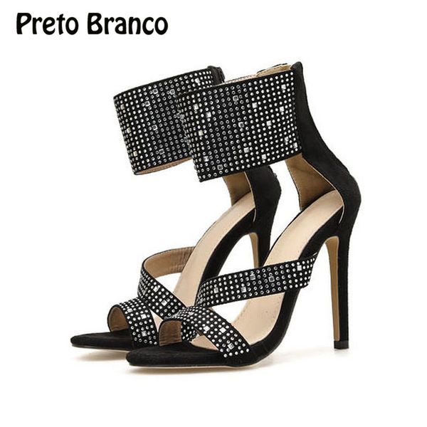 

preto branco 2019 new rhinestone open toe style stiletto sandals large 42 women sandals high heels womens shoes rhinestone jxq, Black