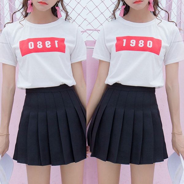 

women girls sports high waist flared skater sailor mini skirt japanese school uniforms cosplay pleated short dress plus size, Black