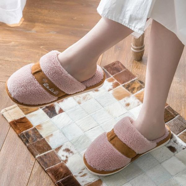 

women's winter home couple indoor slippers non-slip ladies shoes casual female comfort floor cotton warm slippers bedroom shoes, Black