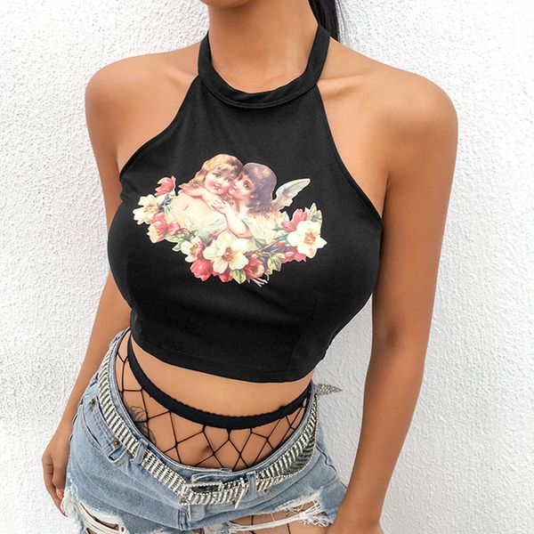 

tank top танк топы для женщин crop top женщины короткие полиэстер тонкий жилет летний сексуальный вскользь backless рукавов херувим женщин h, White