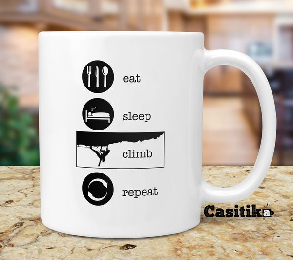 

rock climber coffee mug, eat sleep climb repeat funny rock climbing birthday gifts, mothers day gifts, christmas gifts dropship