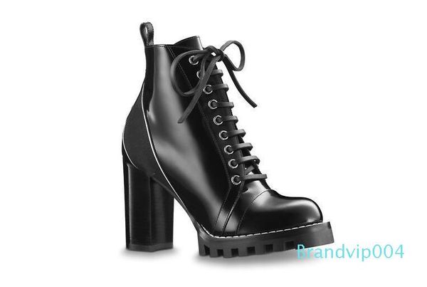 

star trail designer ankle boot high-heeled heel shoes booties boots with patches lace up high heel boots, Black