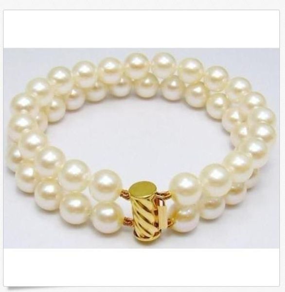 

fashion 2row 8-9mm real white cultured pearl bracelet 7.5, Black