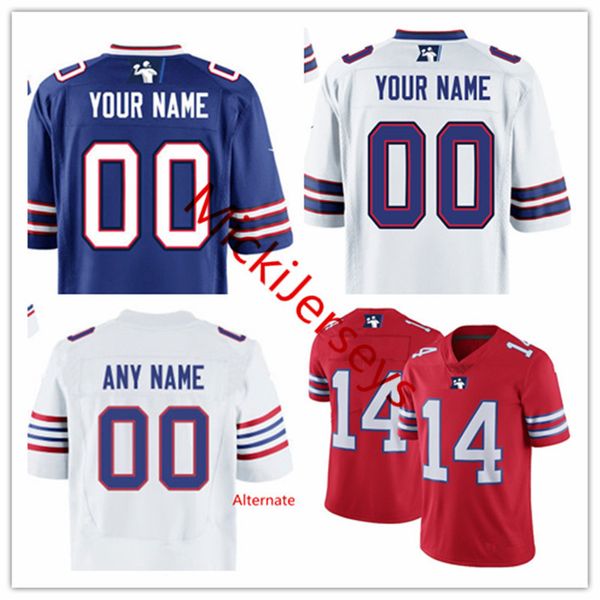 

Mens womens youth kids Custom Buffalo football Jersey Home White Away Red Alternate Blue Buffalo Customized Jersey S-3XL