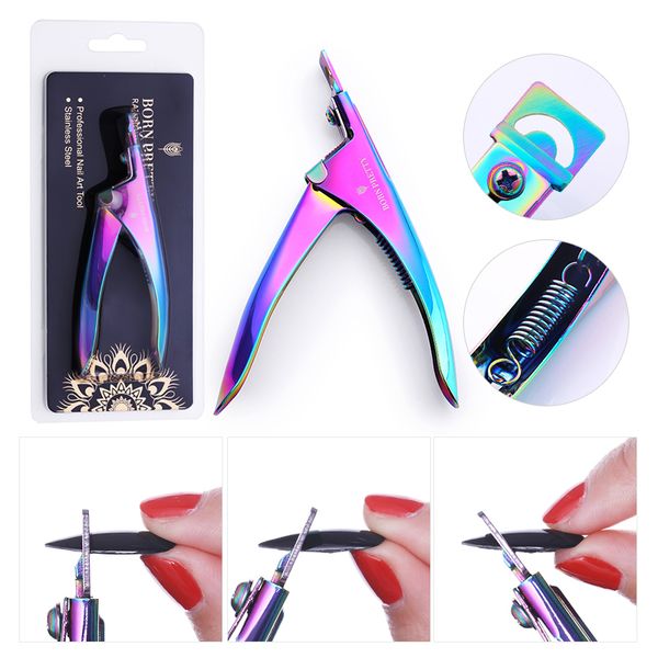 

born pretty false nails tips u shape nipper fake edge well cutter trimmer clipper rainbow stainless steel nail art tool