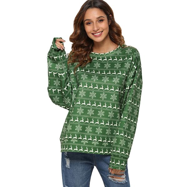 

women sweatshirt fashion green christmas regular pattern printing dropping shoulder long sleeve sweatshirt casual cl, Black
