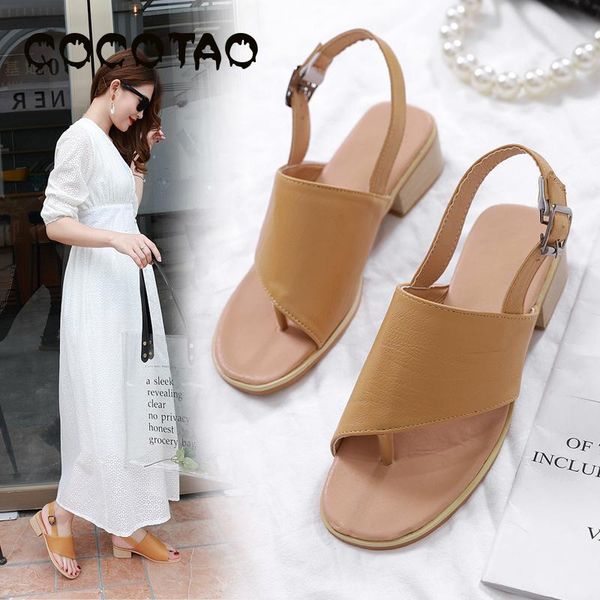 

2019 foreign trade large size women's shoes new spring and summer clip toe pu sandals women thick heel buckle trendy shoes women, Black