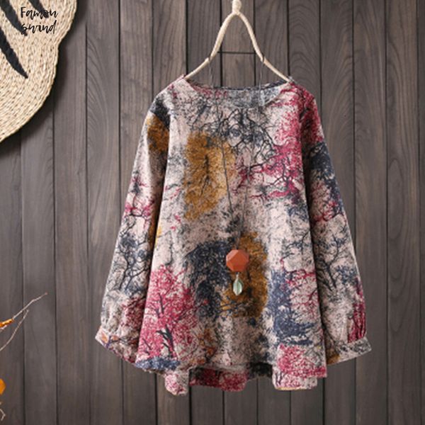 

2019 блузка плюс размер туника топы женщины старинные печати белье женский рубашка с длинным рукавом элегантный повседневная 5xl партия blus, White