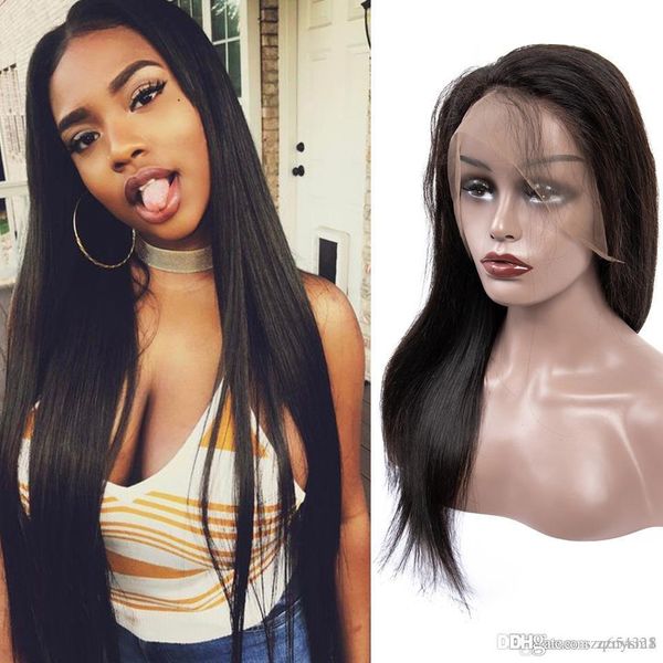 

перуанский straight 360 lace фронтальная парик с волосами младенца non remy человеческих волос парики natural color soft для черного женщин, Black