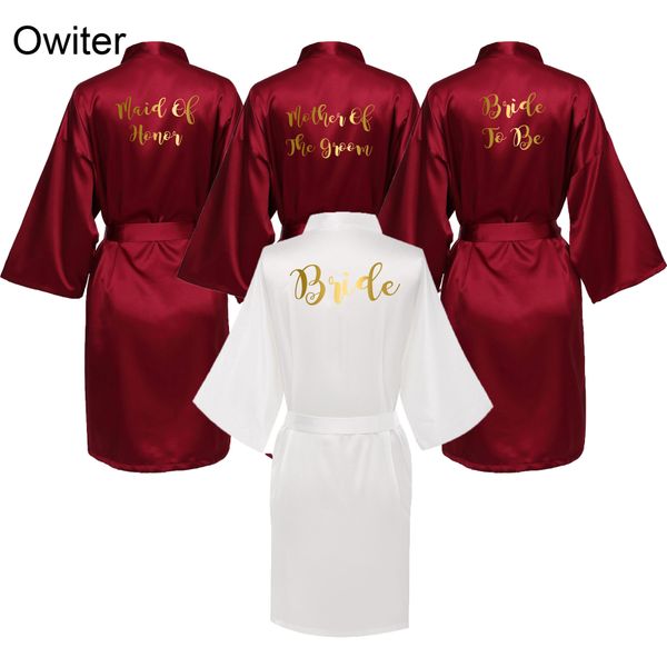

owiter bride robe women burgundy robe satin silk robes wedding bridal bridesmaid robes, Black;red