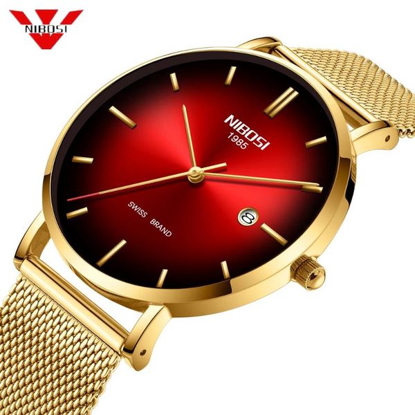 

nibosi fashion mens watches quartz watch men red slim mesh steel waterproof sport watch relogio masculino, Slivery;brown