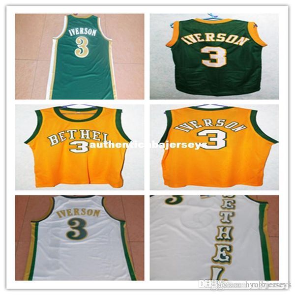 

#3 allen iverson bethel high school retro throwbacks jersey embroidery stitched personalized custom any size and name jersey, Black;blue