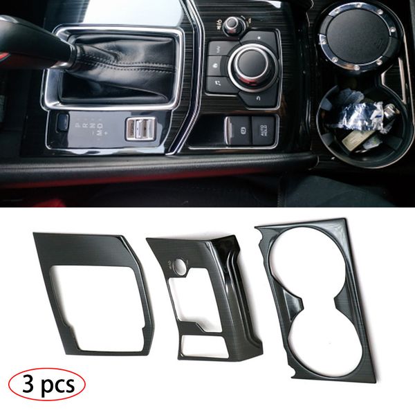

3 pcs car console gearbox panel trim frame cover sticker strips garnish car styling for cx-5 cx5 2017 2018 2019 kf lhd