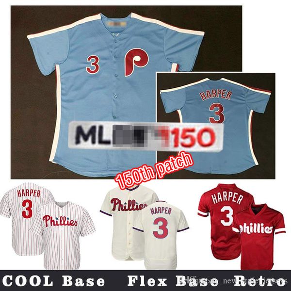 

Philadelphia Men Harper Phillies 3 Bryce Harper jersey 150th patch 2019 new 13 Manny Machado 50TH Baseball Jerseys