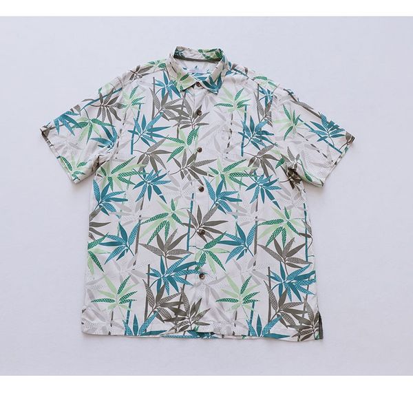 

men luxury shirts summer plus big size silk leaves print hawaiian short sleeve shirt loose casual turn collar single pocket, White;black