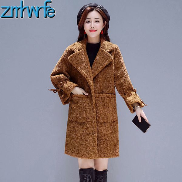 

winter coat jackets women faux leather fur coat thicken wool warm outerwear fashion long double-sided wear windbreaker, Black