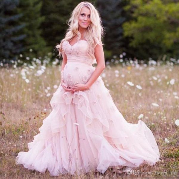 

boho pink maternity wedding dresses 2021 maternity applique sweetherat empire pregnant ruffles tulle a line bridal gowns, White