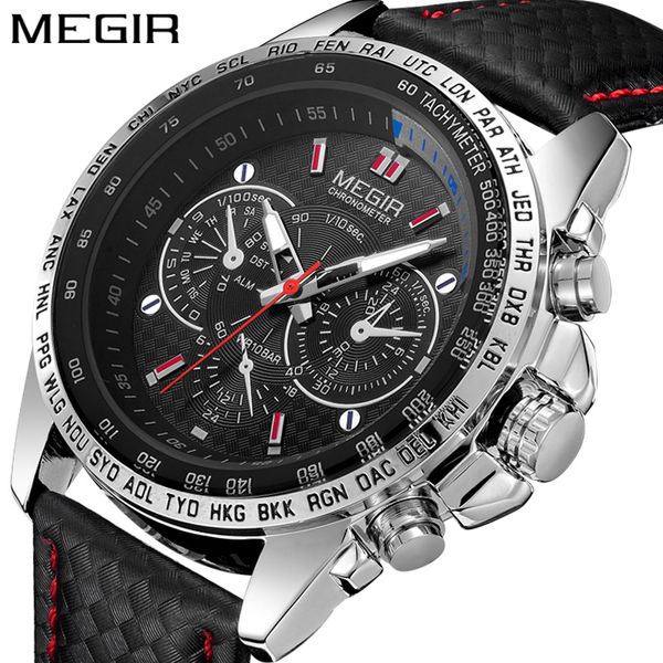 MEGIR Orologi da uomo Top Luxury Brand Orologi maschili Esercito militare Uomo Orologio sportivo Cinturino in pelle Business Orologio da polso da uomo al quarzo 1010 V191115