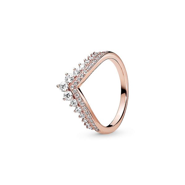 

18k rose gold plated wedding rings original box for pandora 925 sterling silver princess wishbone ring women gift cz diamond ring sets, Slivery;golden