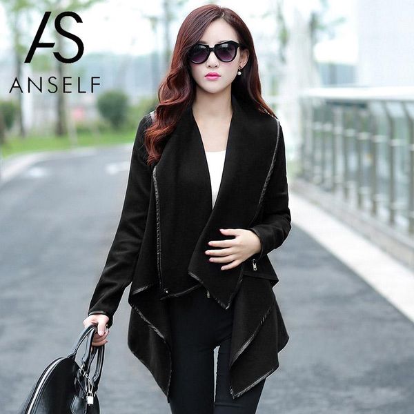 

women asymmetric coat thin jacket temperament overcoat loose long outerwear 2019 autumn winter overcoat female tunics plus size, Tan;black
