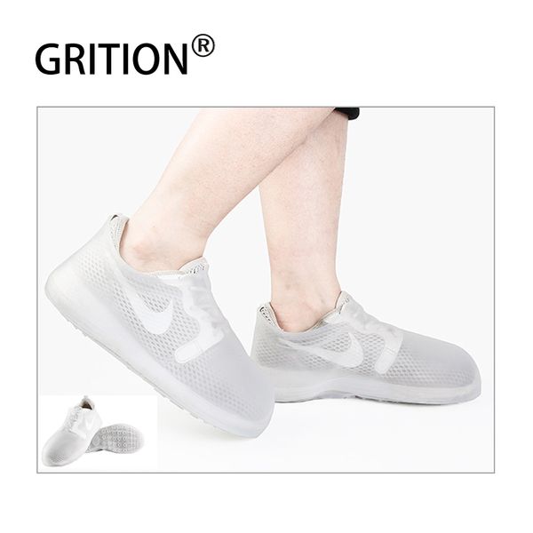 

grition waterproof shoes cover thick silicon rainy boots indoor outdoor wear-resistant washable non-slip dustproof shoe cover, White;pink