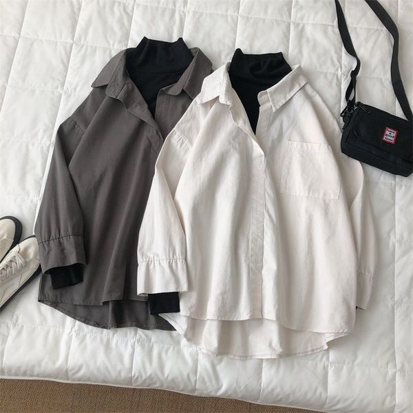 

men's casual shirts korean shirt fashion solid color business fake two mens streetwear loose long sleeve men dress, White;black