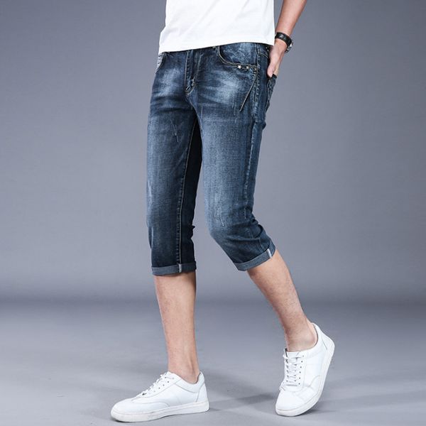 

2019 summer new men's stretch short masculino jeans fashion casual slim fit bermuda homme cotton denim shorts male brand clothes, Blue