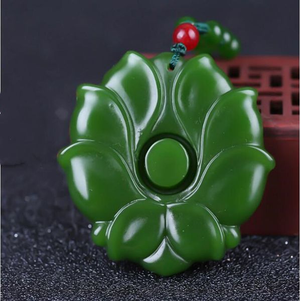 

chinese green jade lotus flower and peafowl necklace pendant jewelry fine jewelry lucky safety charms jade necklace pendant, Silver