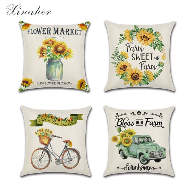 

farm sunflower thanksgiving autumn harvest theme cotton linen cushion cover car home decoration sofa decorative pillowcase