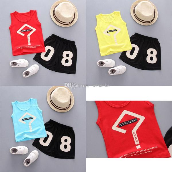 

2019 cool and refreshing style summer cotton round collar question mark pattern with vest and shorts two pieces for boys and girls, White