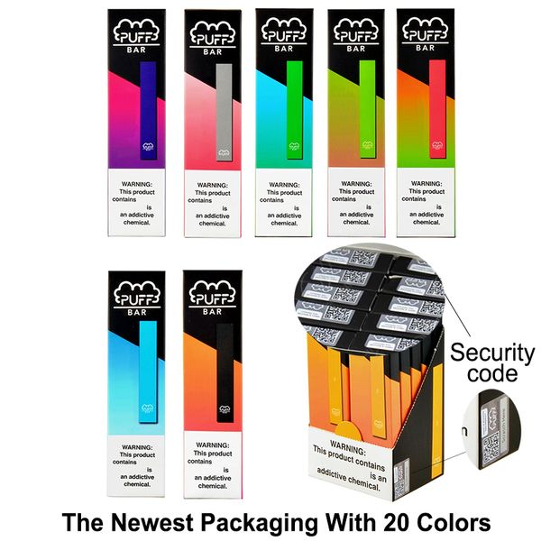 

20 цветов Puff Bar одноразовое устройство Pod с кодом безопасности батарея 280mAh емкость 1,3 мл Puffbar Vape pen POP одноразовая ручка