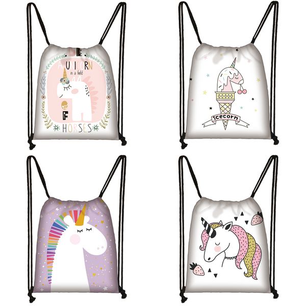 

unicorn print drawstring bag women travel bag teenager school brown girl and boy backpack fashion female storage bags to023