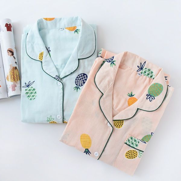 

new fashion women fruit print cotton pajama sets turn-down collar spring autumn long sleeve thin sleep wear, Blue;gray