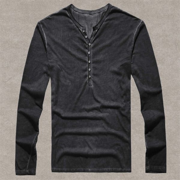 

ebaihui designer men cotton vintage henry t shirts casual long sleeve men old color cardigan t shirt, White;black