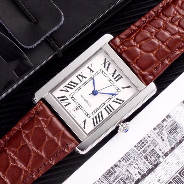 

new arrival tank series luxury mens watches quailty mechanical automatic movement 41mm*11mm genuine leather strap luxury wristwatch, Slivery;brown