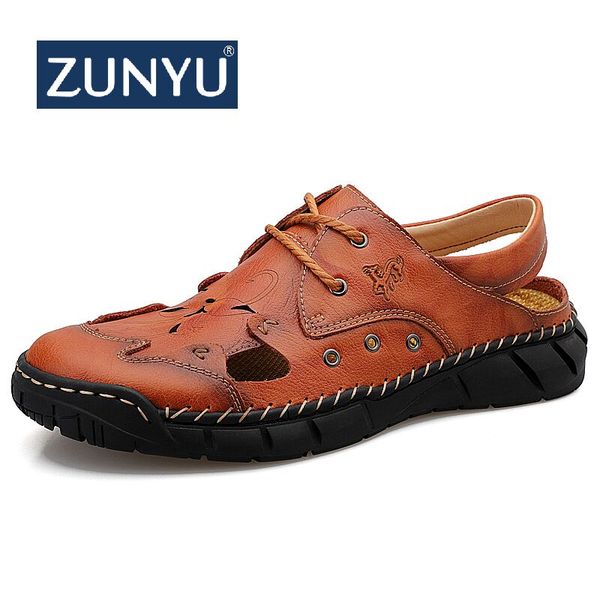 

zunyu new fashion mens sandals summer leather male beach sandals soft comfortable male outdoor beach slippers casual man, Black