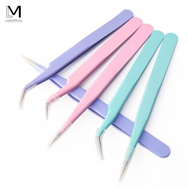 

nail art decorations ladymisty stainless steel straight curved tweezers for nail/false eyelash extension high precision, Silver;gold