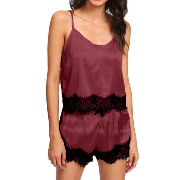 

2019 new women lingerie lace sleeveless silk lace robe babydoll nightdress sleepwear shorts pajamas set, Blue;gray