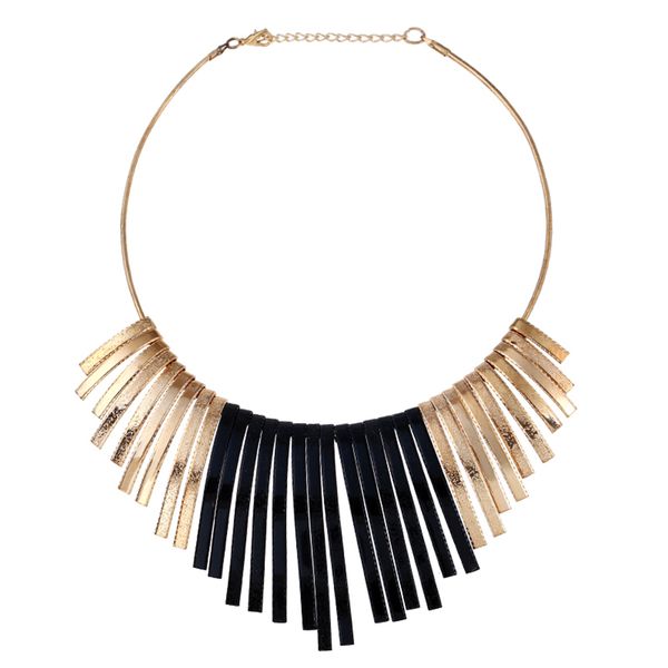 

metal exaggerated tassels metal collar necklaces scrub pendants for women large fashion necklaces, Silver