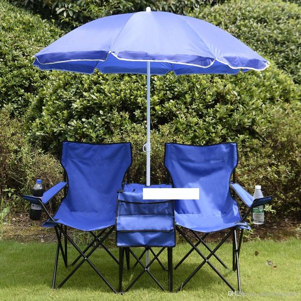 Portable Folding Picnic Double Chair With Umbrella Little Table