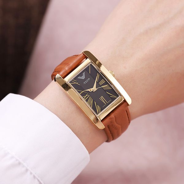 

new official lienc julius women fashion casual simple quartz watch ladies leather girl classic retro wristwatches, Slivery;brown