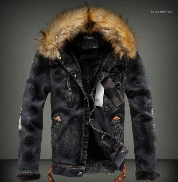 

thick men designer coats long sleeved single breasted jacket mens washed winter jean jackets autumn, Black;brown