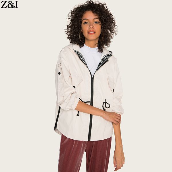 

2019 season easy women's windbreaker wind letter seven part vertical sleeve lead loose coat -18008, Black;brown