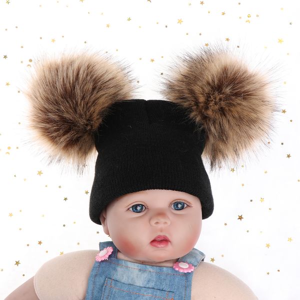 

children boy girl winter warm knit beanie hat winter hat double pompom hats fur ball cap gorros para bebe unisex
