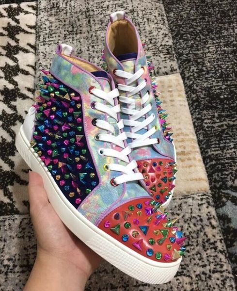 

повседневная квартиры высокое качество для мужчин женщин красное дно + микс шипы обувь мода роскошные дизайнерские туфли высокие верхние кож, Black