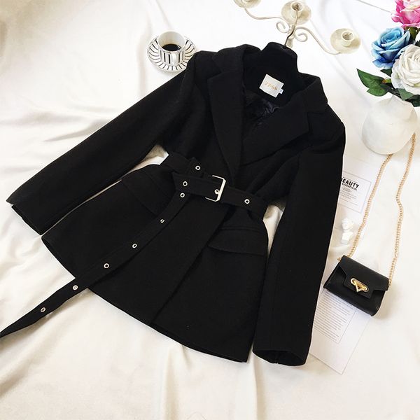 

fashion office lady blazers women slim turn down collar blazer mujer retro button casual suit jackets autumn with waist belt, White;black