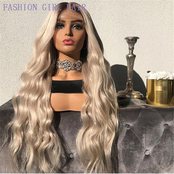 

long honey blonde lace front wigs with baby hair heat resistant synthetic wavy wigs for women african american fashion ombre hairs, Black;brown