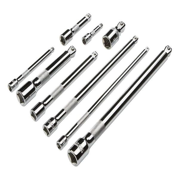 

9pcs drive car wobble socket extension bar hand tool set kit 1/4" 3/8" 1/2" can csv